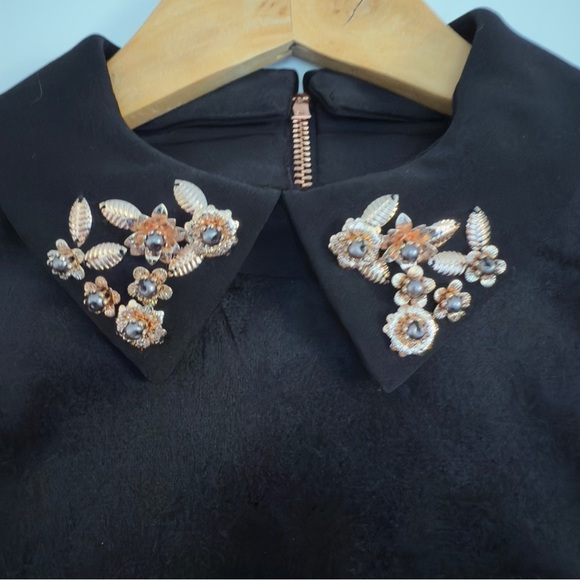 Ted Baker Black Velvet dress with embellished removable collar Size: 0 - Picture 5 of 9